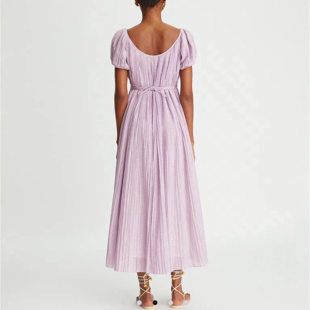 NWT! Tory Burch Purple Plaid Pleated Dress - Picture 5 of 6